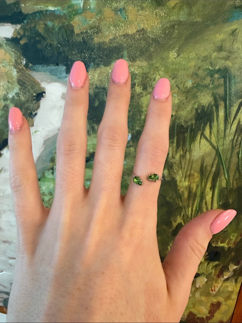Delicate Green Gemstone Open Band Ring Adjustable - Women Jewelry